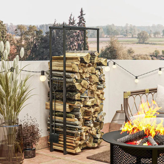 Estante para Leña Outsunny Metal Negro 65x25x150 cm