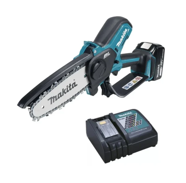 Motosierra inalámbrica Makita de 18 V y 15 cm con 1 batería de iones de litio de 5,0 Ah y cargador