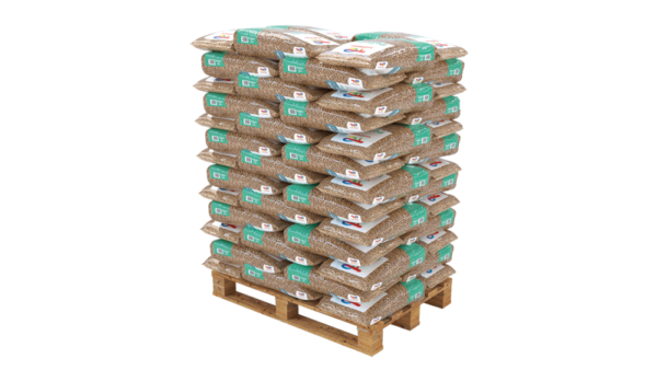 Pellets de madera premium de 6 mm, 15 kg x 65 bolsas, palé de 975 kg, ENplus A1